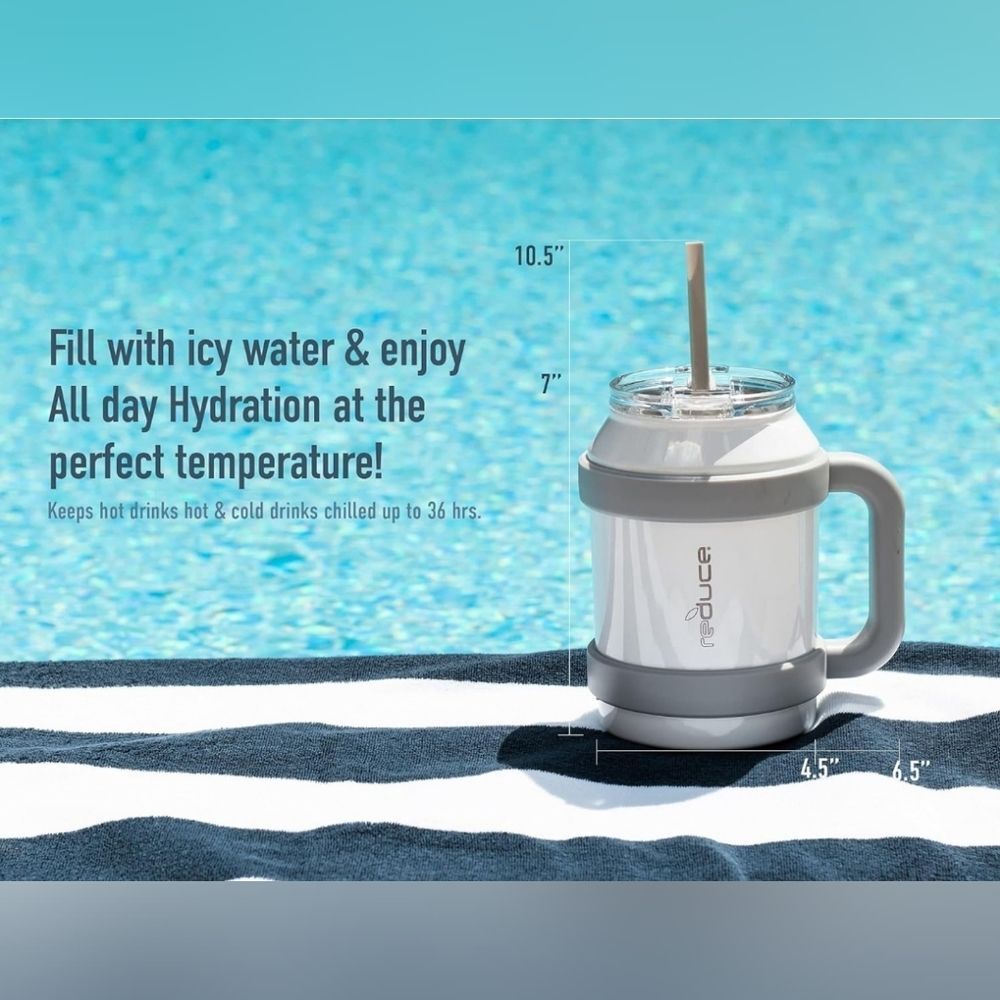 REDUCE Cold1 50oz Reusable Tumbler Mug Stainless Leakproof 36HRS Cold Straw - Picture 5 of 7